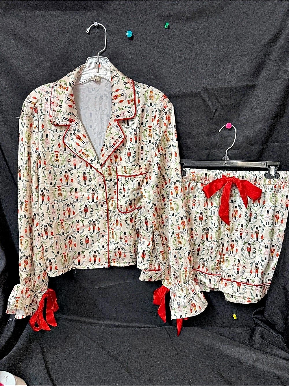 Peach Love Nutcracker Pajama Set in Cream & Red Size Medium Like New